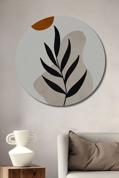 Teona Ahşap Motiv minimalist de plante din lemn MDF rotund decorativ pentru casa, locul de munca pictura pe perete