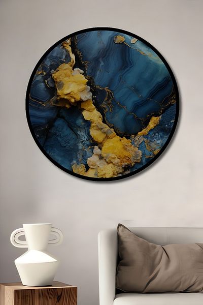 Teona Ahşap MDF din lemn cu model de marmură albastră, pictură decorativă rotundă pentru casă, loc de muncă