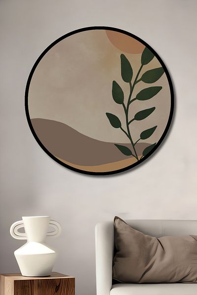 Teona Ahşap Casa rotundă din lemn MDF decorativă minimalistă cu vedere la apus de soare, pictură murală la locul de muncă