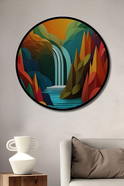 Teona Ahşap Cascada colorată Peisaj natural Decorativ Lemn MDF Casă rotundă, Loc de muncă Pictură murală