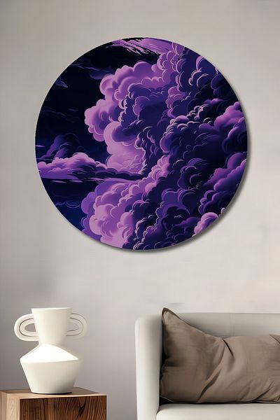 Teona Ahşap Magicul norilor violeti Decorativ din lemn MDF rotund pentru casa, locul de munca pictura pe perete
