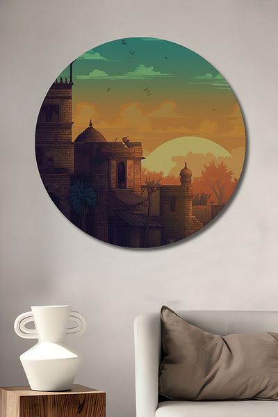 Teona Ahşap Vedere autentică a orașului din lemn MDF rotund decorativ pentru casă, pictură murală la locul de muncă