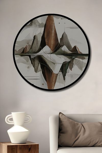 Teona Ahşap Peisaj de munte abstract din lemn MDF rotund decorativ pentru casa, locul de munca pictura pe perete