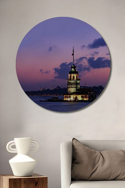 Teona Ahşap Casa rotunda din lemn MDF decorativ cu vedere la Turnul Femeii, pictura pe perete la locul de munca