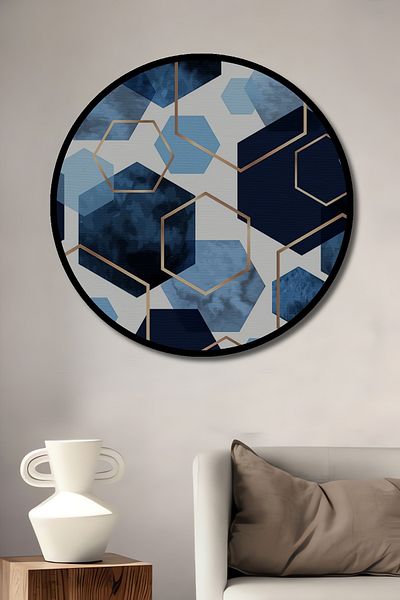 Teona Ahşap Model geometric albastru decorativ din lemn MDF rotund pentru pictura de perete acasa, loc de munca