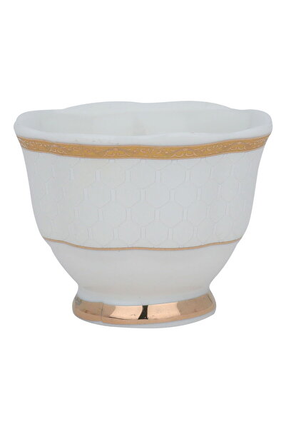 Alsaif Gallery طقم فناجين قهوة من البورسلين الأبيض المنقوش بخط ذهبي، 12 قطعة