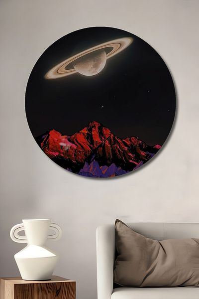 Teona Ahşap Peisaj de munte cosmic, casă rotundă din lemn MDF decorativ, pictură murală la locul de muncă