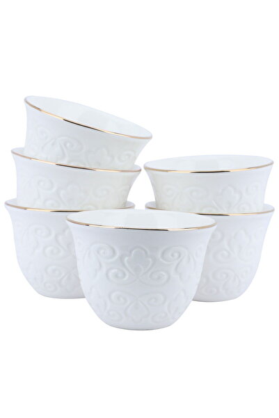 Alsaif Gallery A set of white porcelain Arabic coffee cups with decoration, 12 pieces