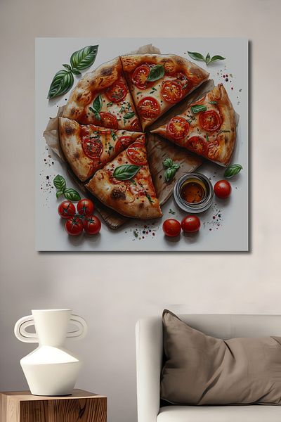 Teona Ahşap Pizza italiană delicioasă din lemn MDF dreptunghiular decorativ pentru casă, loc de muncă pictură murală