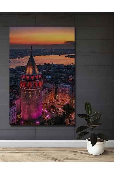 Teona Ahşap Turnul Galata Apus de soare Lemn MDF Dreptunghi Decorativ Casa, Locul de munca Pictura pe perete