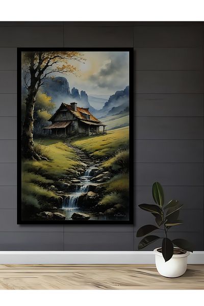 Teona Ahşap Peisaj de casă de munte din lemn MDF dreptunghiular decorativ pentru casă, pictură murală la locul de muncă