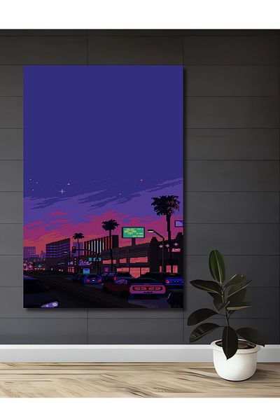 Teona Ahşap Los Angeles Neon Night Scenery Lemn MDF Dreptunghi Decorativ Acasă, Locul de Muncă Pictură Perete