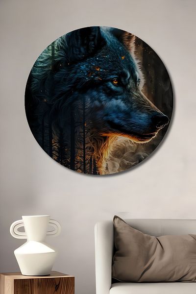 Teona Ahşap Mysterious Wolf Lemn MDF Rotund Decorativ Acasă, Locul de Muncă Pictură Perete