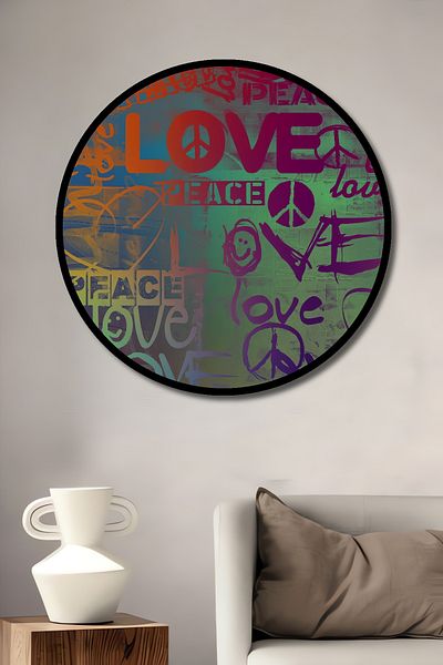 Teona Ahşap Love and Peace Decorativ Lemn MDF Casă rotundă, Pictură pe perete la locul de muncă
