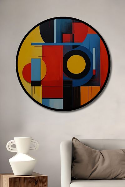 Teona Ahşap Artă abstractă geometrică colorată din lemn MDF rotund decorativ pentru acasă, loc de muncă pictură murală