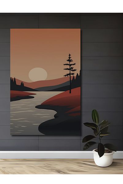 Teona Ahşap Casa dreptunghiulara din lemn MDF decorativ cu vedere la apus de soare, pictura pe perete la locul de munca