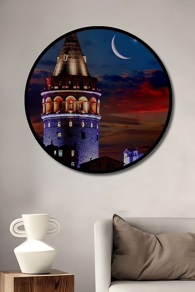 Teona Ahşap Turnul Galata Peisaj de noapte Decorativ din lemn MDF Casa rotunda, pictura pe perete la locul de munca