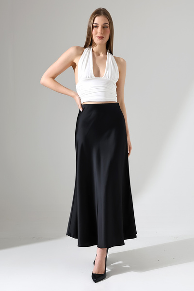 ensade Чорна атласна спідниця з прихованою гумкою