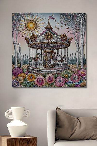 Teona Ahşap Carusel Basm Flori Decorative Lemn MDF Dreptunghi Acasă, Locul de Muncă Pictură Perete