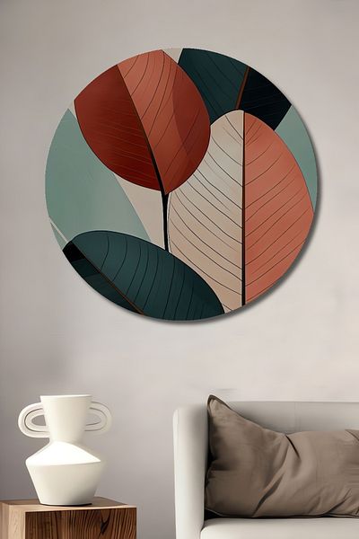Teona Ahşap Decorativ din lemn MDF rotund pentru casă, loc de muncă, pictură murală, model modern de frunze