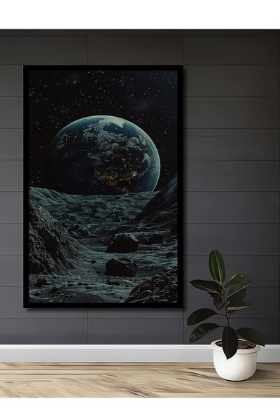 Teona Ahşap Casa dreptunghiulară din lemn MDF decorativă cu vedere la pământ din peisajul lunii, pictură murală la locul de muncă