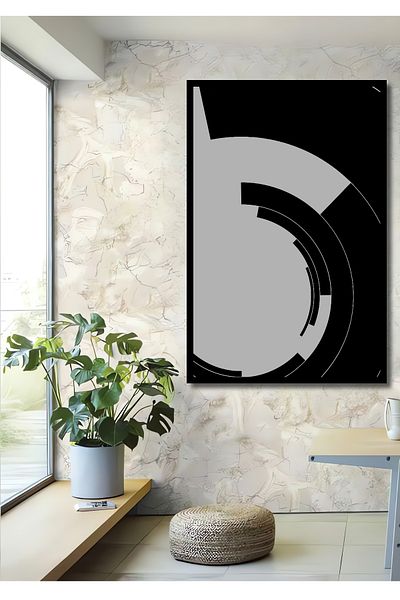 Teona Ahşap Negru Alb Abstract Decorativ Lemn MDF Dreptunghi Acasă, Locul de Muncă Pictură Perete