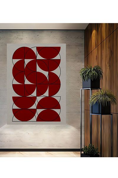 Teona Ahşap Jumătăți de cercuri roșii abstracte din lemn MDF dreptunghiular decorativ pentru casă, loc de muncă pictură murală