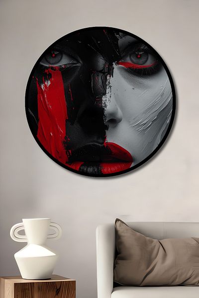 Teona Ahşap Roșu Negru Față Abstractă Decorativă Lemn MDF Rotund Acasă, Locul de Muncă Pictură Perete