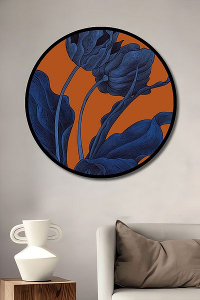Teona Ahşap Lalele Albastre Decorative Lemn MDF Rotund Casa, Locul de Muncă Pictură Perete