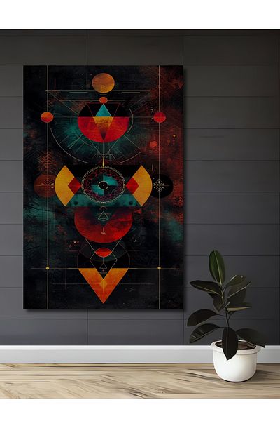 Teona Ahşap Pictură de perete dreptunghiulară din lemn MDF decorativ cu priismă geometrică pentru casă, loc de muncă