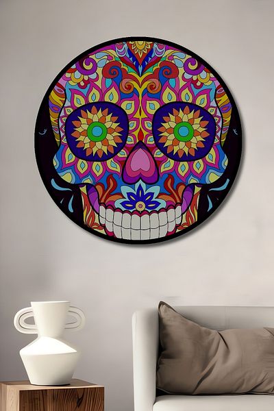 Teona Ahşap Craniu de zahăr colorat, lemn decorativ MDF, pictură rotundă pentru casă, loc de muncă