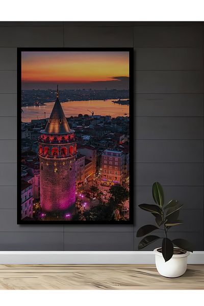 Teona Ahşap Turnul Galata Apus de soare Lemn MDF Dreptunghi Decorativ Casa, Locul de munca Pictura pe perete