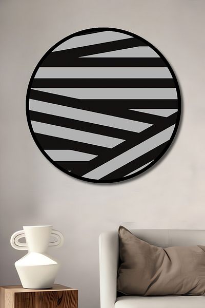 Teona Ahşap Negru Alb Model Geometric Lemn MDF Rotund Decorativ Acasa, Locul de Muncă Pictură Perete