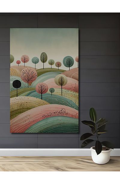 Teona Ahşap Decorativ din lemn MDF dreptunghiular peisaj natural abstract colorat pentru pictura de perete acasă, la locul de muncă