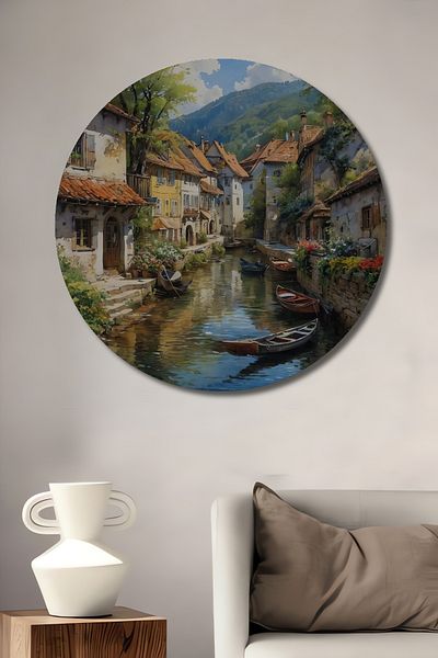 Teona Ahşap Străzi istorice din Veneția Casă rotundă din lemn MDF decorativ, pictură murală la locul de muncă
