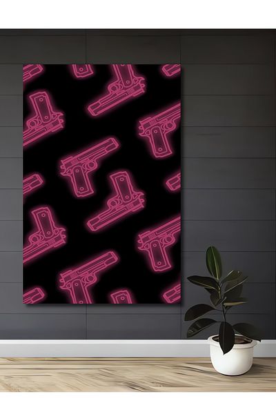 Teona Ahşap Pink Neon Pistol Model Decorativ Lemn MDF Dreptunghi Acasă, Locul de Muncă Pictură Perete