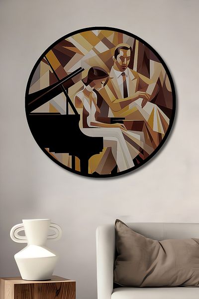 Teona Ahşap Pianist și chitarist de jazz, decorativ abstract, din lemn MDF, rotund, pictură murală pentru locul de muncă