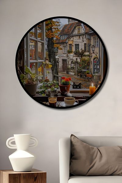 Teona Ahşap Peisaj de oraș liniștit din lemn MDF rotund decorativ pentru casă, pictură murală la locul de muncă
