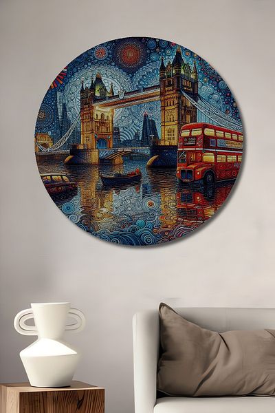 Teona Ahşap London Night Landscape Decorativ Lemn MDF Casă rotundă, Pictură de perete la locul de muncă