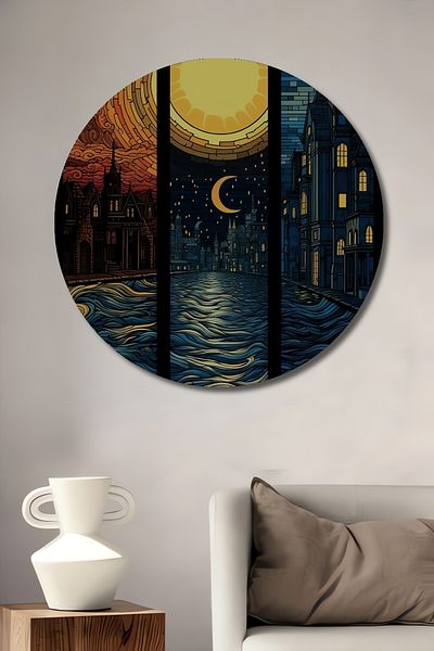 Teona Ahşap Orașul Soarelui și Lunii Casa rotundă din lemn MDF decorativ, pictură murală la locul de muncă