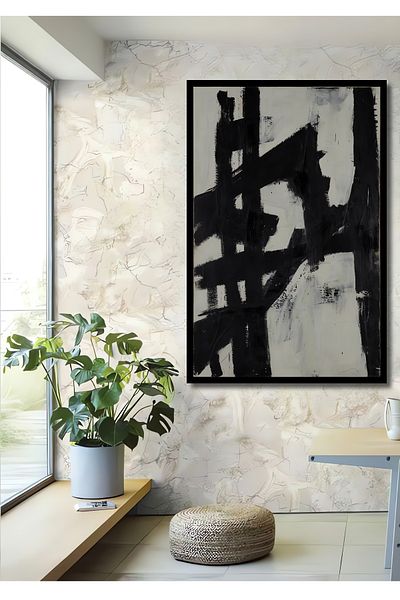 Teona Ahşap Abstract Negru Alb Modern Lemn MDF Dreptunghi Decorativ Acasa, Locul de Muncă Pictură Perete