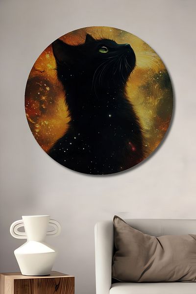 Teona Ahşap Casa rotundă din lemn MDF decorativă Imaginaria a pisicii Galaxy, pictură murală la locul de muncă