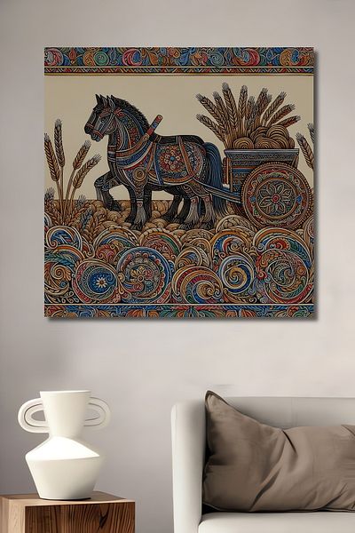 Teona Ahşap Model colorat de câmp de cai din lemn MDF dreptunghiular decorativ pentru casă, pictură murală la locul de muncă