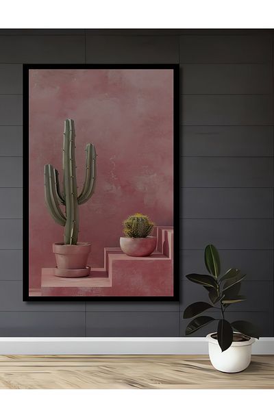 Teona Ahşap Cactus Decorativ Lemn MDF Dreptunghiulare Casa, Locul de Muncă Pictură Perete Pe Fundal Roz