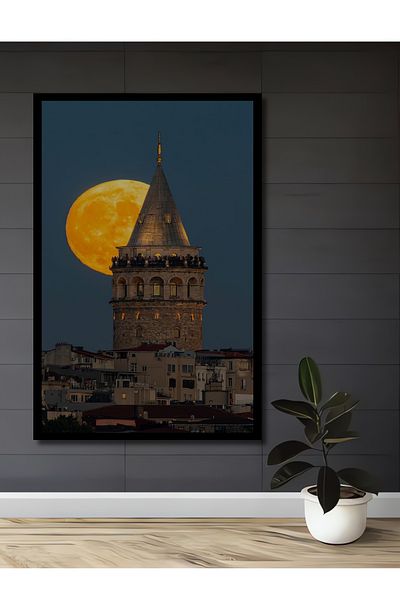 Teona Ahşap Turnul Galata Peisaj Lună Decorativ Lemn MDF Dreptunghi Acasă, Locul de Muncă Pictură Perete