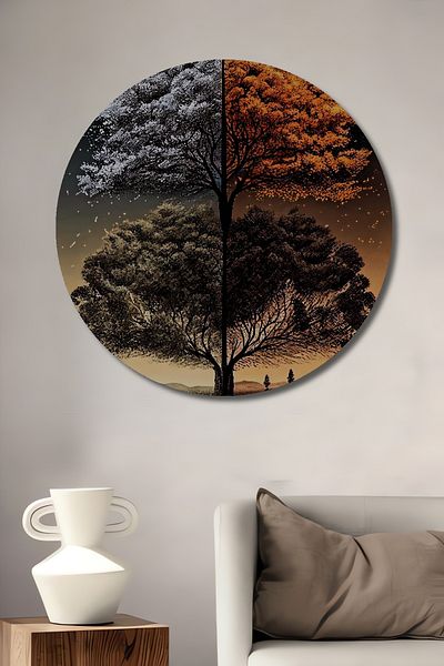 Teona Ahşap Casa rotundă din lemn MDF decorativă cu buclă sezonieră, pictură murală la locul de muncă