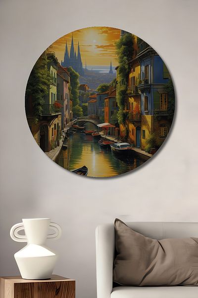 Teona Ahşap Romantic Channel Streets Lemn MDF Rotund Decorativ Acasă, Locul de Muncă Pictură Perete