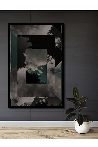 Teona Ahşap Decorativ din lemn MDF dreptunghiular cu geometrie cer misterios pentru pictura de perete acasa, loc de munca