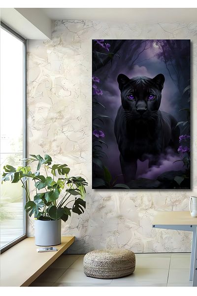 Teona Ahşap Purple Eyed Black Panther Lemn MDF Dreptunghi Decorativ Acasă, Locul de Muncă Pictură Murală