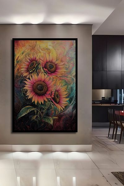Teona Ahşap Floarea soarelui de vis decorativ din lemn MDF dreptunghiular pentru casa, locul de munca pictura pe perete